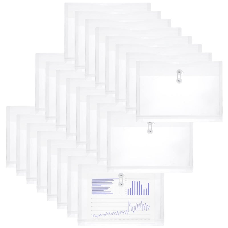 Yoeejob Plastic Envelopes Legal Size with String Tie Closure, Clear Poly Envelope Expandable Plastic Folders, Document Paper File Organizer for Home Work Office, 24 Pack, White